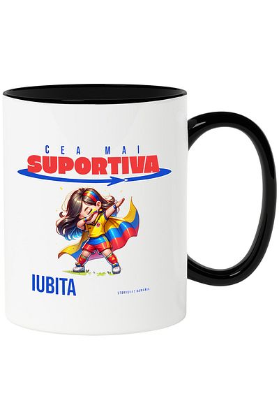 StoryGift Romania Most Supportive Beloved Fan Mug No. 1, 330ml, Ceramic with Black Handle, With Black Handle, STG
