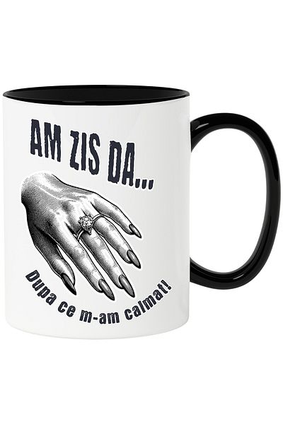 StoryGift Romania Mug Engagement Ring Woman's Hand Funny Text I Said YES After I Calmed Down, 330ml, C, With, STG