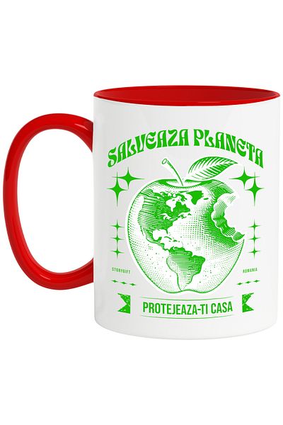 StoryGift Romania Save the planet mug, earth in the shape of a muscat apple, 330ml, Ceramic with Ro Handle, Cu, STG