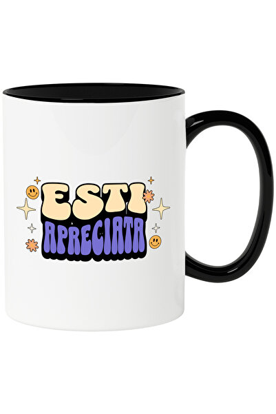 StoryGift Romania Cana Esti Apreciata, 330ml, Ceramica cu Maner Negru, Cu Man...