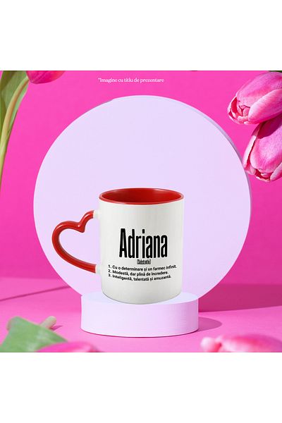 StoryGift Romania Mug With the Name Adriana, and Motivational Message, Determination, Modesty, Intelligence, With, STG.