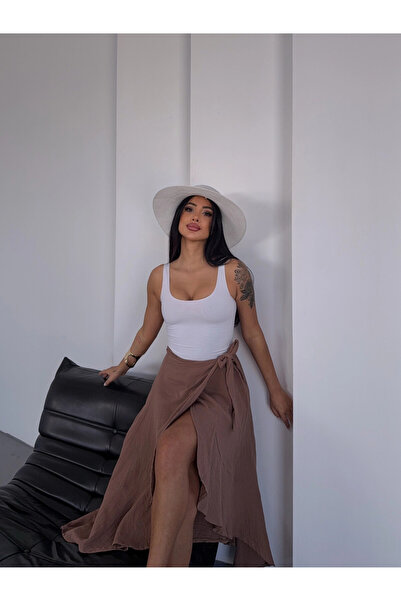 hazelin Кадім Camel Асиметрична спідниця з мусліну, що зав'язується на талії HZL25S-DSB117801