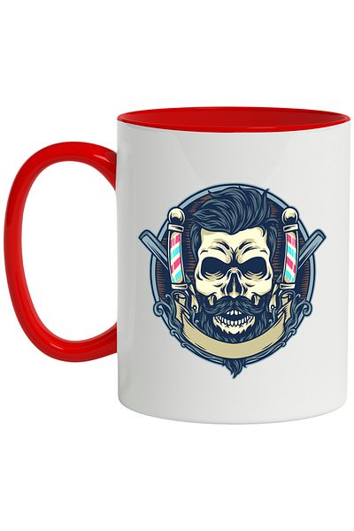 StoryGift Romania Mug With Skull, Beard, Mustache, Barber, Razor Blade, Multicolor 330 ml, Ceramics, With ,STG