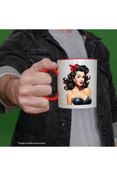 StoryGift Romania Mug with a beautiful brunette woman, illustration, retro style, old, old fashioned,, With ,STG