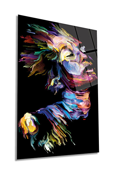 Rosyvien Apstraktna šarena portretna slika na vertikalnom staklu, dekoracija ...