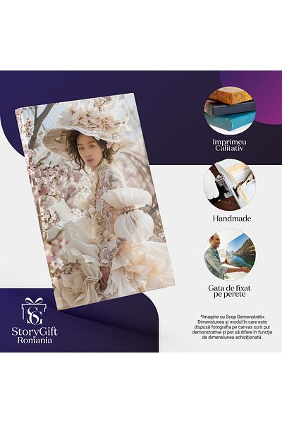 StoryGift Romania Tablou Canvas: Doammnă Îmbrăcată Împărătește Intr-un Peisaj Cu Flori De Primăvară- Armonie De
