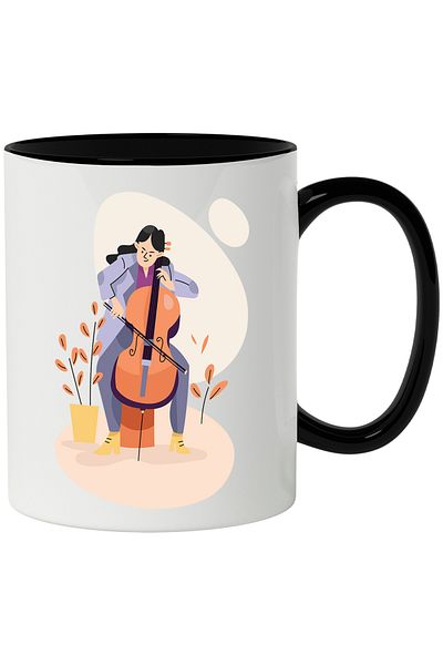 StoryGift Romania Mug With Musician, Cello, Musical Instrument, Plants, Pot, Multicolor 330, With ,STG