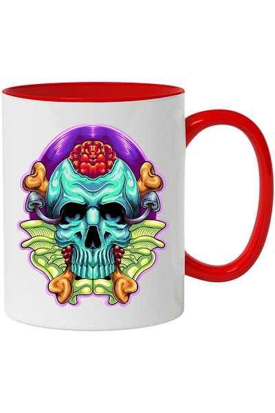 StoryGift Romania Mug With Skull, Brain, Bones, Mushrooms, Abstract, Multicolor 330 ml, Ceramic with, With ,STG