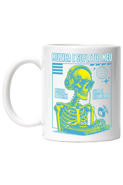 StoryGift Romania Cana Schelete dj in club Muzica e sufletul meu, 330ml, Ceramic cu Maner Alb, Cu Maner,STG