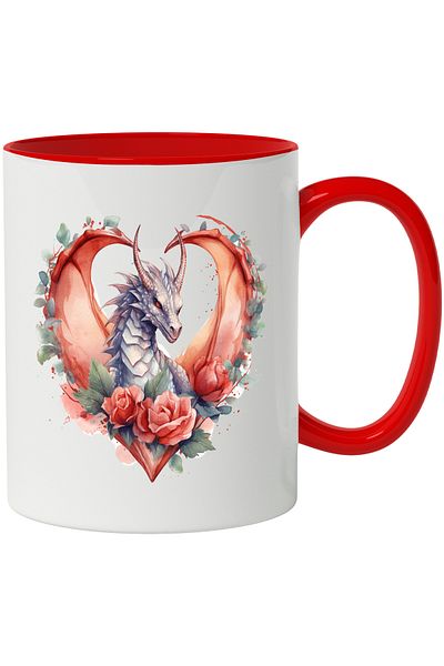 StoryGift Romania Dragon Mug, Roses, Wings, Leaves, Flowers, Fantasy, Multicolor 330 ml, Ce, Cu,STG