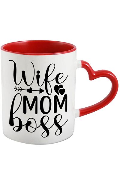 StoryGift Romania Mug with hearts and the text "Wife, mom, boss" - loyal wife, loving mother, boss, with ,STG.