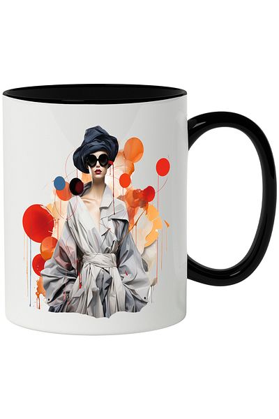 StoryGift Romania Mug With Abstract Illustration, Woman, Coat, Sunglasses, Multicolor 330 , With ,STG