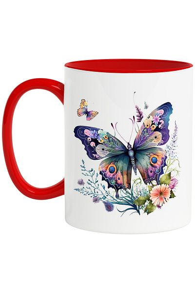 StoryGift Romania Mug with a butterfly with wings decorated with flowers | various colors | abstract | , With ,STG