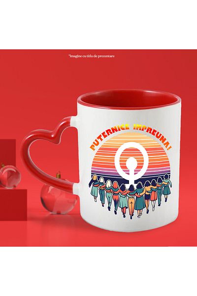 StoryGift Romania More Women More Power Motivational Mug, 330ml, Ceramic with Heart Handle, With ,STG
