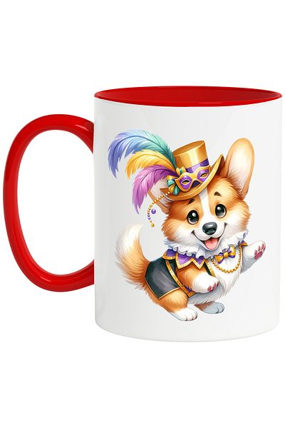 StoryGift Romania Mug with a dancing dog, illustration, circus hat, feathers, joy, fun, With ,STG