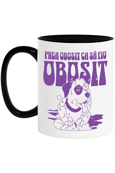 StoryGift Romania Dog Mug funny message TOO TIRED TO BE TIRED, dog lovers, 330ml, Sky, With, STG