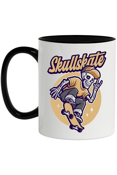 StoryGift Romania Skullskate Mug, Circle, Skeleton, Skateboard, Cap, Multicolor 330 ml, Ceramic, With ,STG