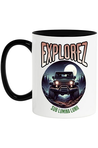 StoryGift Romania Mug exploring under the moonlight off-road vehicle in the forest, 330ml, Ceramic with Man, With, STG