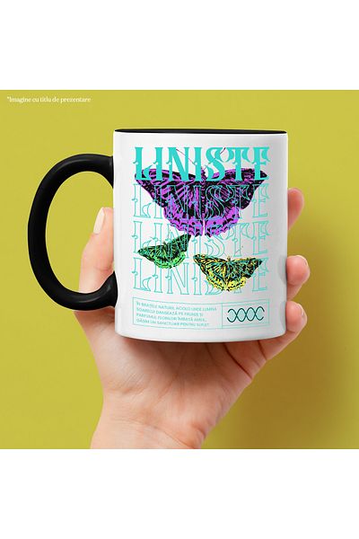StoryGift Romania Quiet Mug - Colorful Butterflies, 330ml, Ceramic with Black Handle, With Black Handle STG,