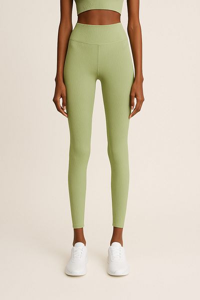 HNX High Waist Recovery Ribbed Ribbed Sports Women's Leggings |   Pistachio Green