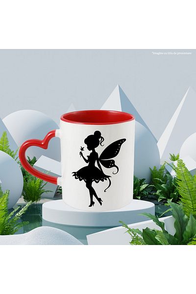 StoryGift Romania Mug with a fairy holding a magic wand in her hand with Red Heart Handle, With Handle I, STG.