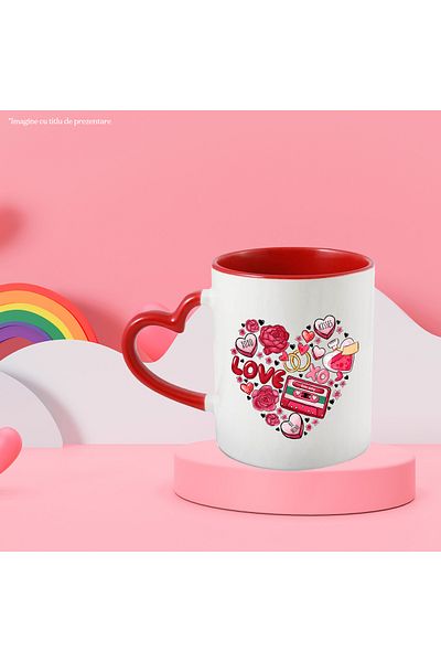 StoryGift Romania Mug with the message "Love, Kisses, Be Mine, xoxo, Love Song", Valentine's Day, illustrated, With ,STG