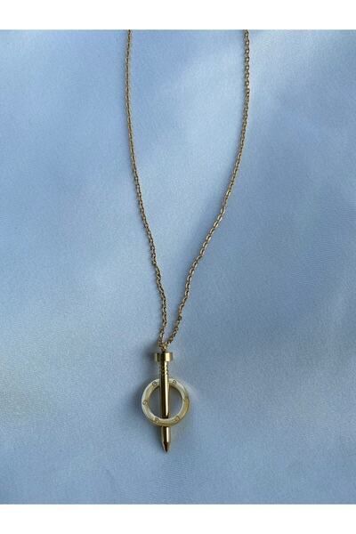 BORENO Çivi Model Gold Altın Kaplama Çelik Kolye