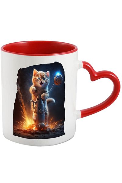StoryGift Romania Mug with Cat Above Space Rocket, Under the Moon, Stars, Galaxy, Ceramic, 33, With, STG.