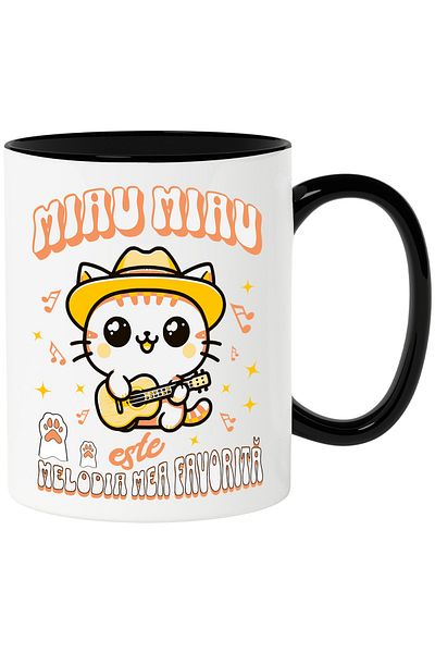 StoryGift Romania Mug Cat Singer Guitar Cowboy Hat, Furry Animal Lovers, , With ,STG
