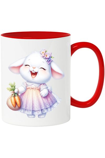 StoryGift Romania Mug with a cheerful bunny | illustration | laughs | popcorn | carrots | bag, With,STG