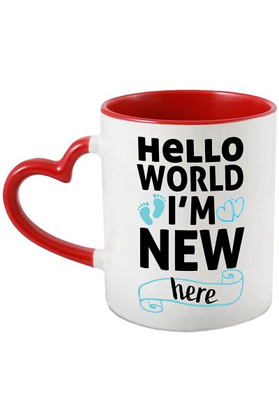 StoryGift Romania Mug With Hearts And Steps With The Message "hello, World, I'm New Here" - Buna Lume Su, Cu,stg