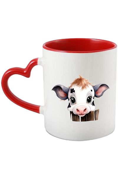 StoryGift Romania Mug with a curious cow | illustration | hair on top | adorable eyes | fence, With,STG.