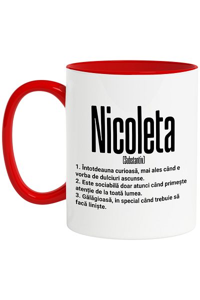 StoryGift Romania Mug With Name Nicoleta, and Funny Message, Curious, Sociable, Noisy, 330m, With,STG