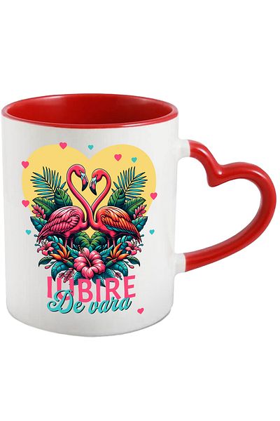 StoryGift Romania Pink flamingo birds mug, love, summer love, 330ml, Ceramic with Heart Handle, With,STG