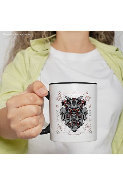 StoryGift Romania Lion Head Mug, Robot, Cyberpunk, Geometric, Multicolor 330 ml, Ceramic with , With ,STG