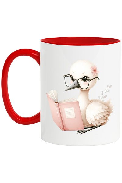 StoryGift Romania Mug with a bird with glasses reading, illustration, book, nerd, flower, , With ,STG