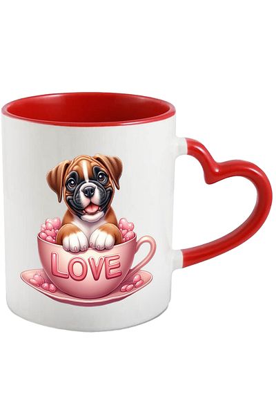 StoryGift Romania Mug with a cheerful puppy sitting in a cup | illustration | message "Love" | , With ,STG