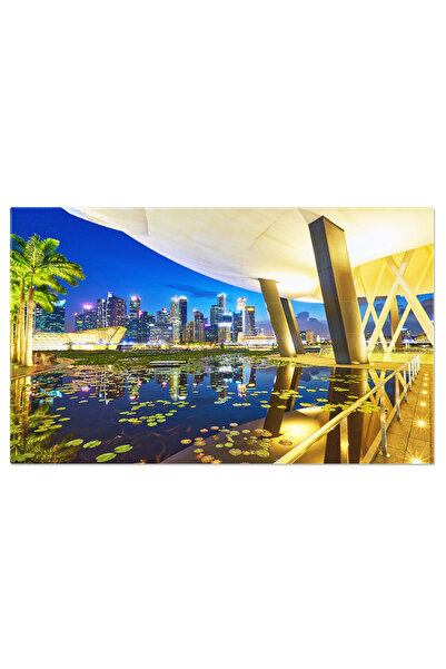 StoryGift Romania Tablou Canvas Skyline-ul Singapore-ului Nocturn, Reflexie, ...