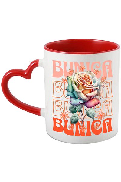 StoryGift Romania Grandma Mug - Rose Flower, 330ml, Ceramic with Red Heart Handle, With Heart Handle, STG