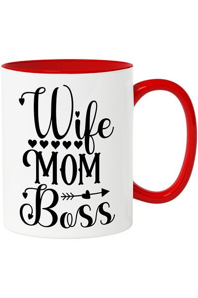 StoryGift Romania Mug with hearts and the text in English "Wife, mom, boss" - good wife, mom, boss, with STG.