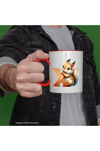 StoryGift Romania Mug with a squirrel with the letter "X", illustration, for children, school, student, alphabet, With, STG