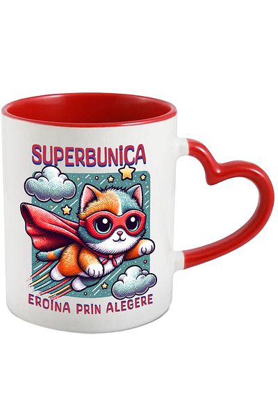 StoryGift Romania Super Grandma Mug, Superhero, Heroine By Choice, 330ml, Ceramic with Heart Handle, With, STG.