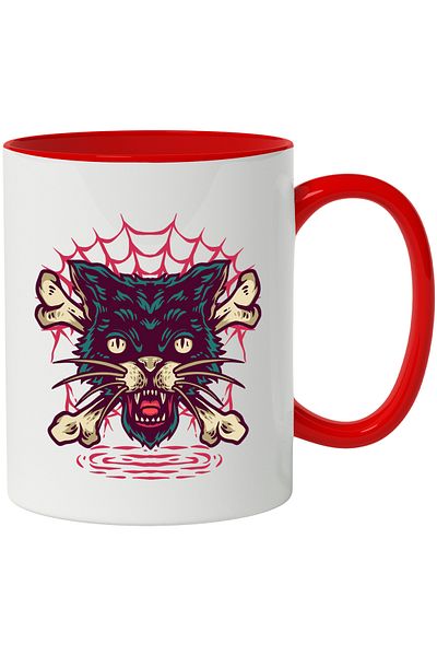 StoryGift Romania Cat Head Mug, Horror, Bones, Spider Web, Multicolor 330 ml, Ceram, With ,STG