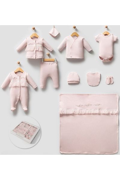 Bip Baby Organic Cotton Baby Girl Floral Embroidered Tulle Set of 10 Hospital Release 0-3Months Newborn
