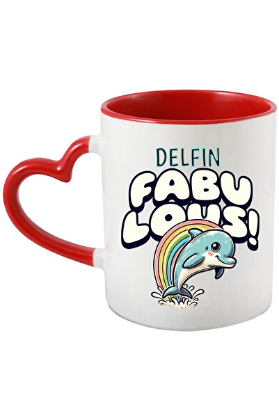 StoryGift Romania Cana Delfin fabulos, animal acvatic, copii, mare, 330ml, Ceramica cu Maner Inima, Cu ,STG