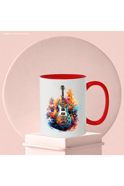 StoryGift Romania Electric Guitar Mug, Abstract Illustration, Paint Splash, Multicolor 330 m, With ,STG.
