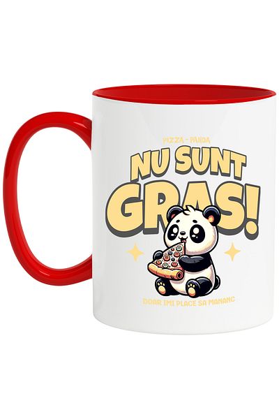 StoryGift Romania I'm Not Fat Mug - I Just Like to Eat, Panda, 330ml, Ceramic with Red Handle, With ,STG