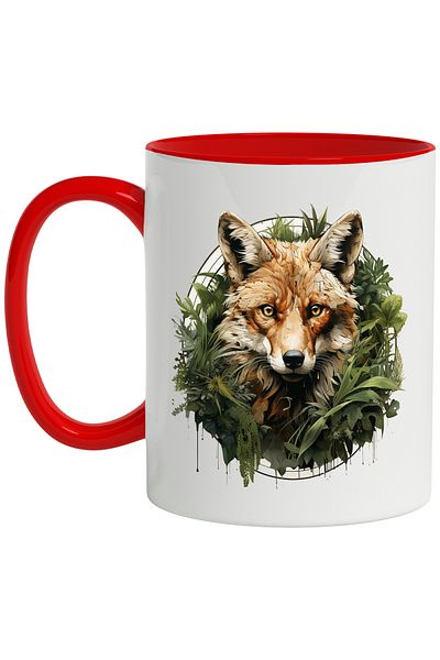 StoryGift Romania Mug With Fox, Leaves, Circle, Plants, Foliage, Wild Animal, Multicolor 330 ml,, With ,STG