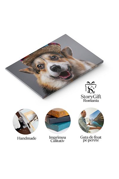 StoryGift Romania Canvas Painting 120 x 80CM - Cardigan Corgi with Straw Hat in Portrait on G,STG Background