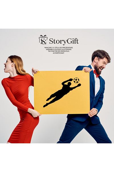 StoryGift Romania Sticker Autocolant 30CM Exterior cu un portar care incearca sa apere poarta - minge de fotbal